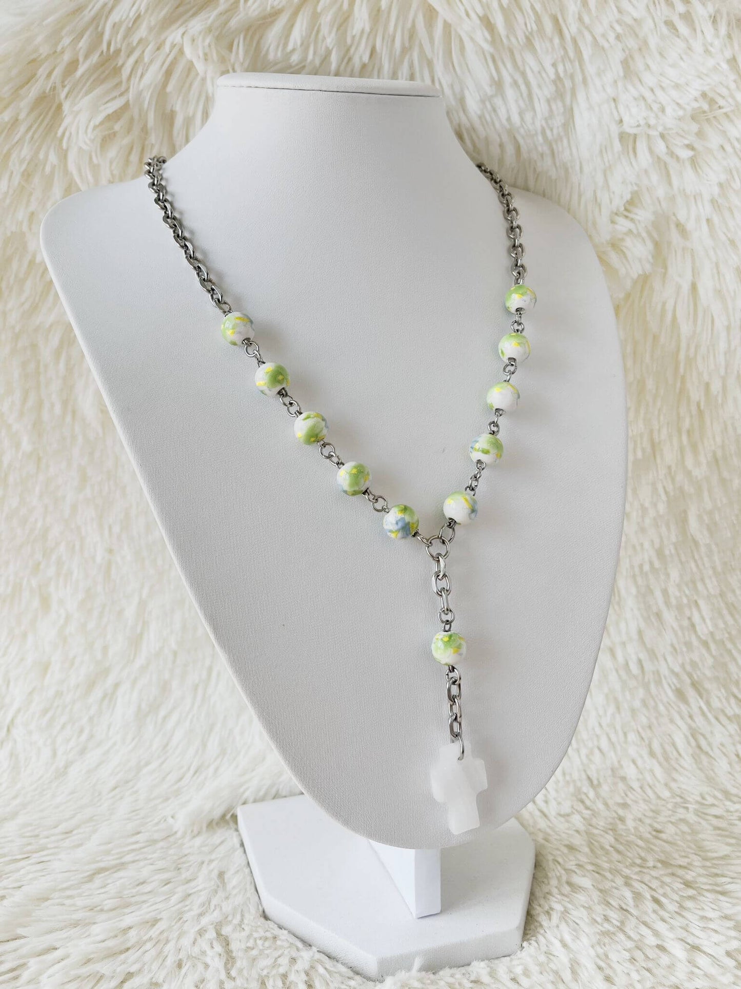 Collar Denario de Acero Quirúrgico, Cerámica y Piedra Natural Ónix