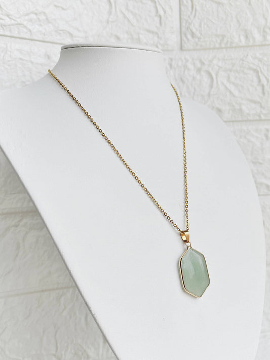 Conjunto de Acero Dorado y Piedra Natural Cuarzo Verde