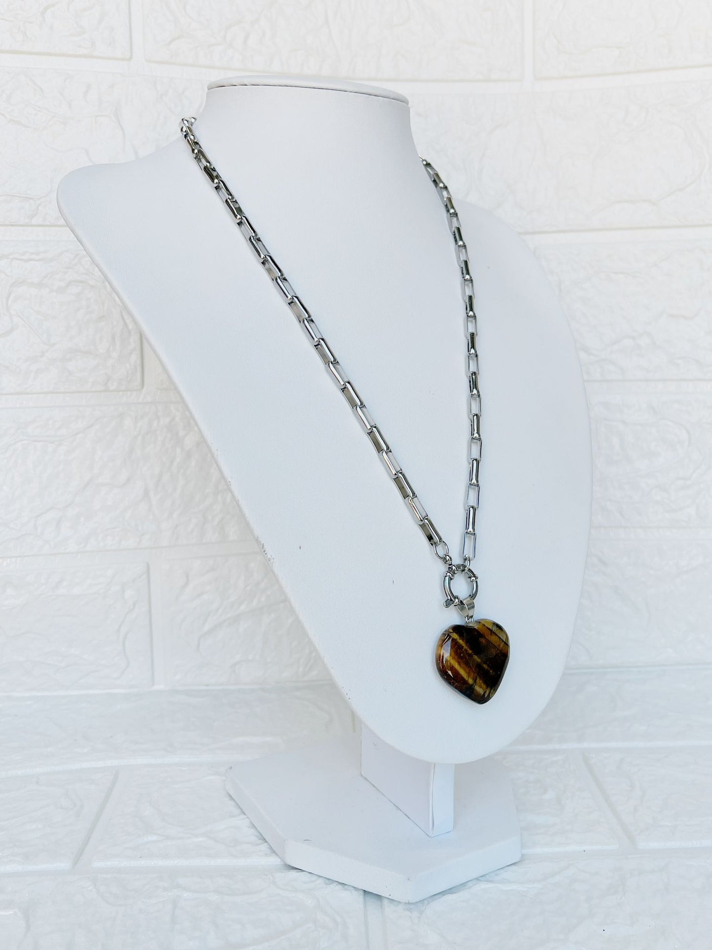 Conjunto de Acero Quirúrgico y Piedra Natural Ojo de Tigre