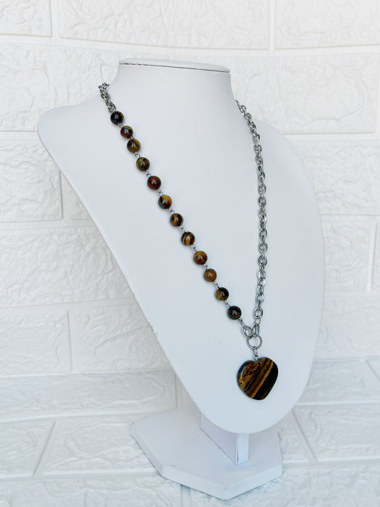 Collar de Acero Quirúrgico y Piedra Natural Ojo de Tigre