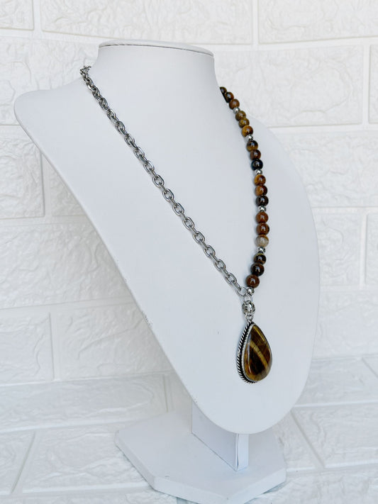Collar de Acero Quirúrgico y Piedra Natural Ojo de Tigre