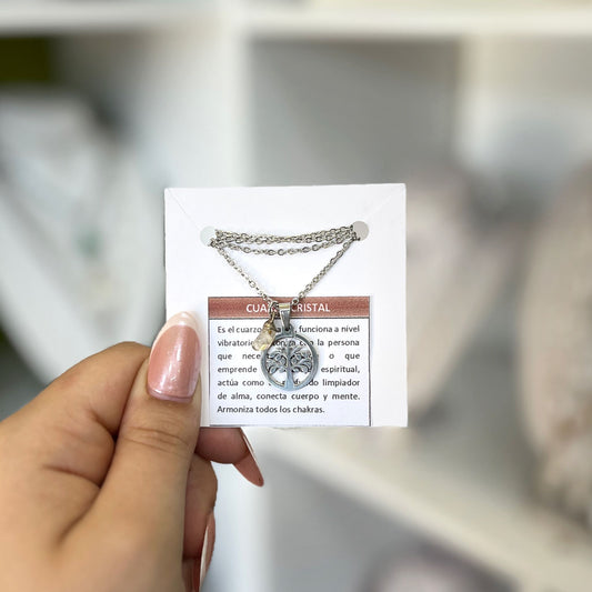 Conjunto de Acero Quirúrgico y Piedra Natural Cuarzo Cristal
