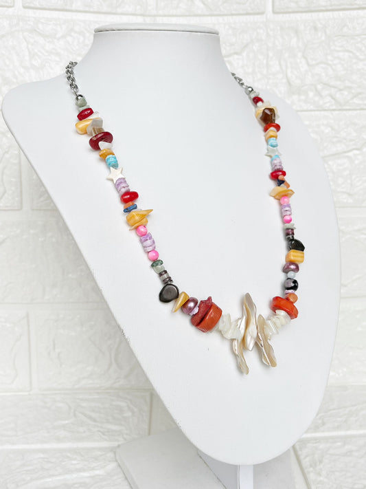 Collar de Acero Quirúrgico y Piedras, Perlas y Nácar