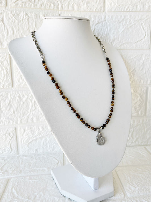 Collar de Acero Quirúrgico y Piedra Natural Ojo de Tigre