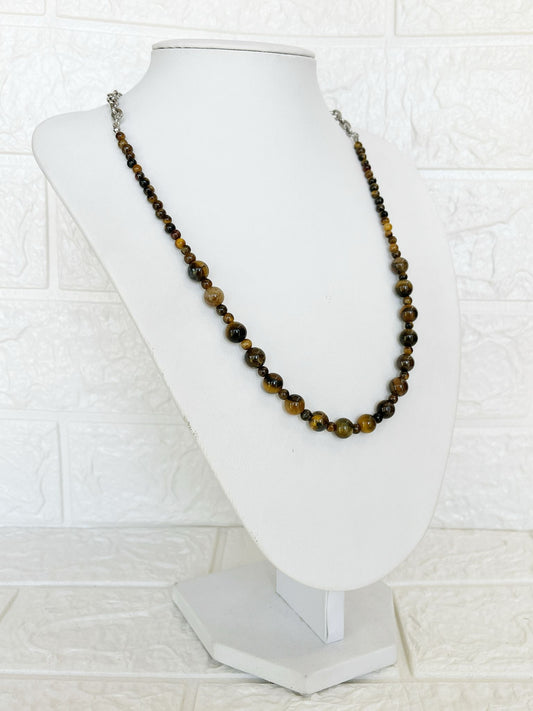 Collar de Acero Quirúrgico y Piedra Natural Ojo de Tigre