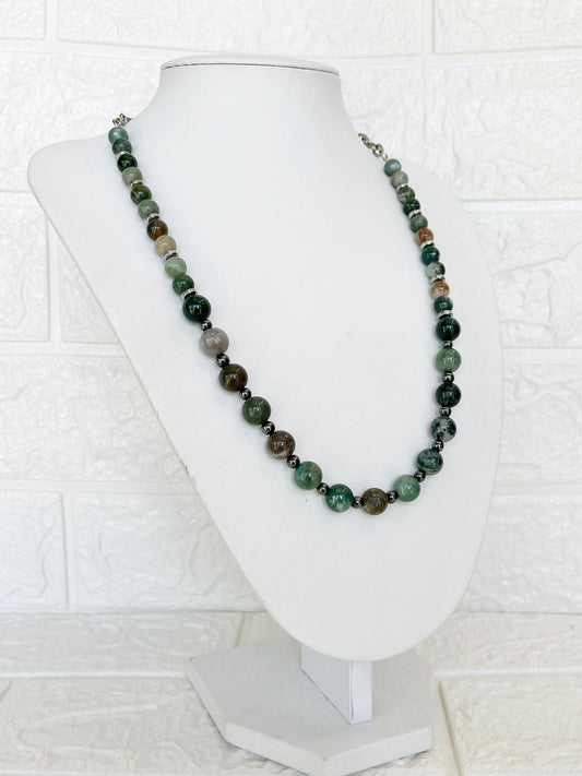 Collar de Acero Quirúrgico, Piedra Natural Ágata y Hematite
