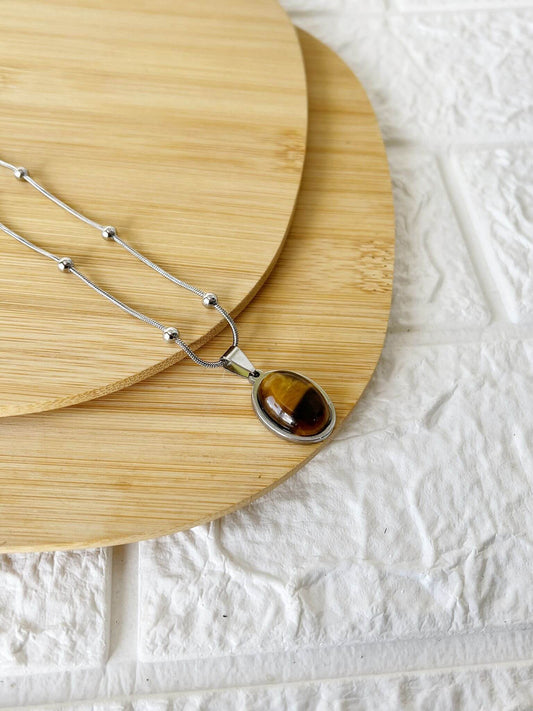 Conjunto de Acero Quirúrgico y Piedra Natural Ojo de Tigre