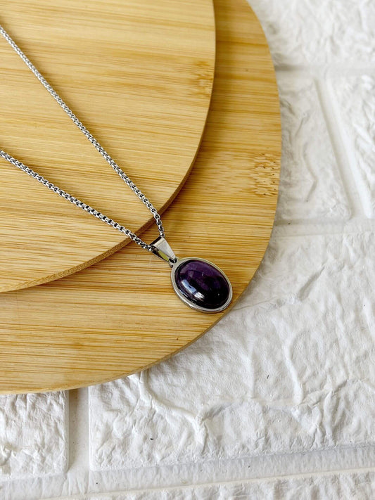 Conjunto de Acero Quirúrgico y Piedra Natural Amatista
