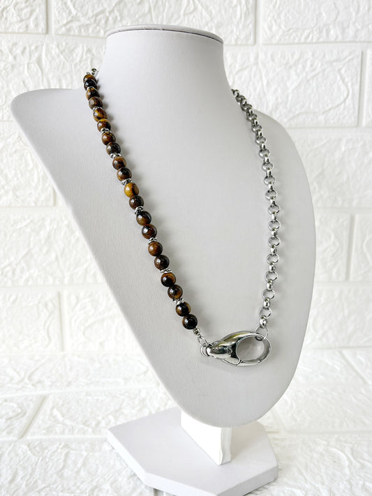 Collar de Acero Quirúrgico y Piedra Natural Ojo de Tigre