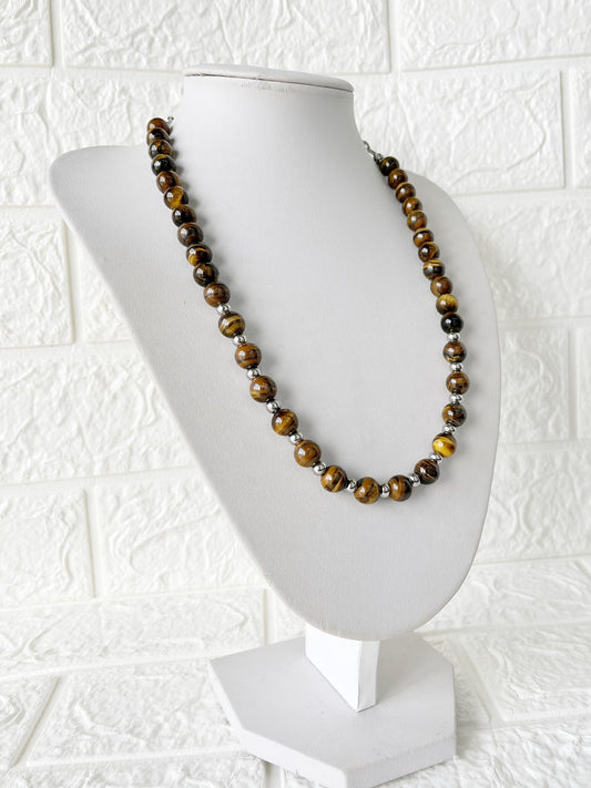 Collar de Acero Quirúrgico y Piedra Natural Ojo de Tigre