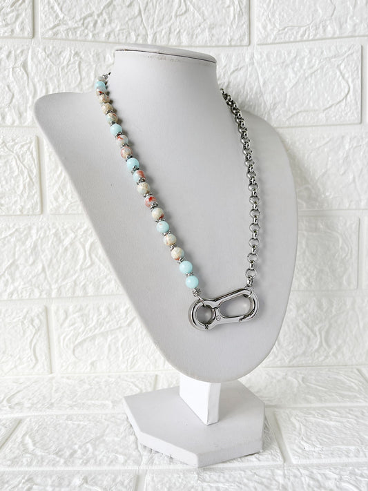 Collar de Acero Quirúrgico y Piedra Natural Larimar