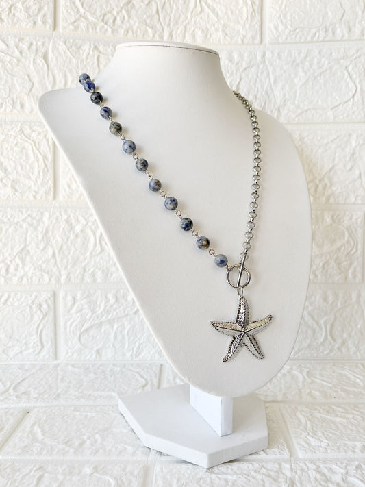 Collar de Acero Quirúrgico y Piedras Naturales Cuarzo Azul