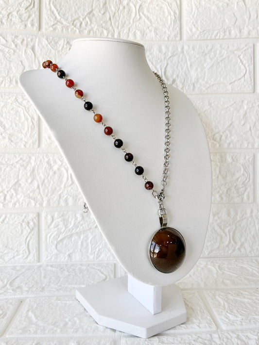 Collar de Acero Quirúrgico, Piedra Natural Ágata y Cornalina