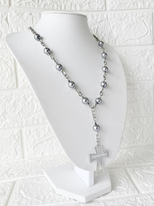 Collar Denario de Acero Quirúrgico y Perlas