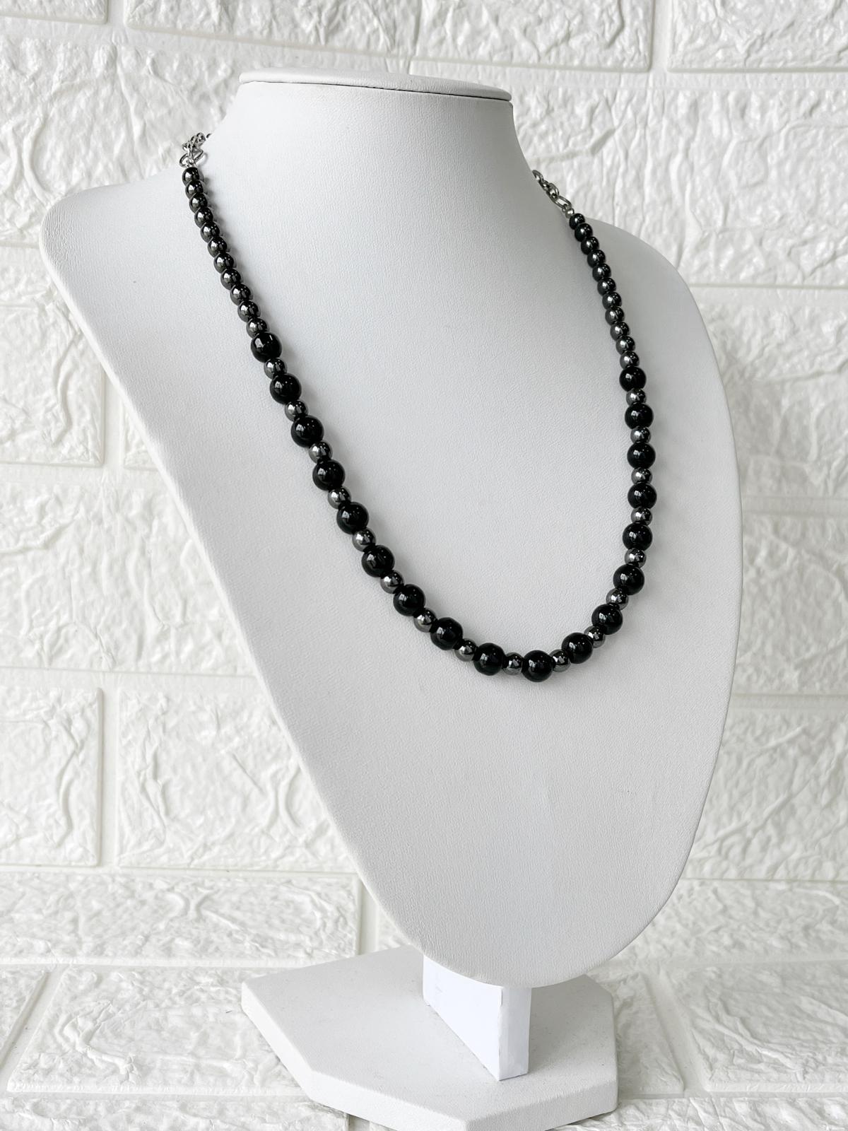 Collar de Acero y Piedras Naturales Obsidiana y Hematite