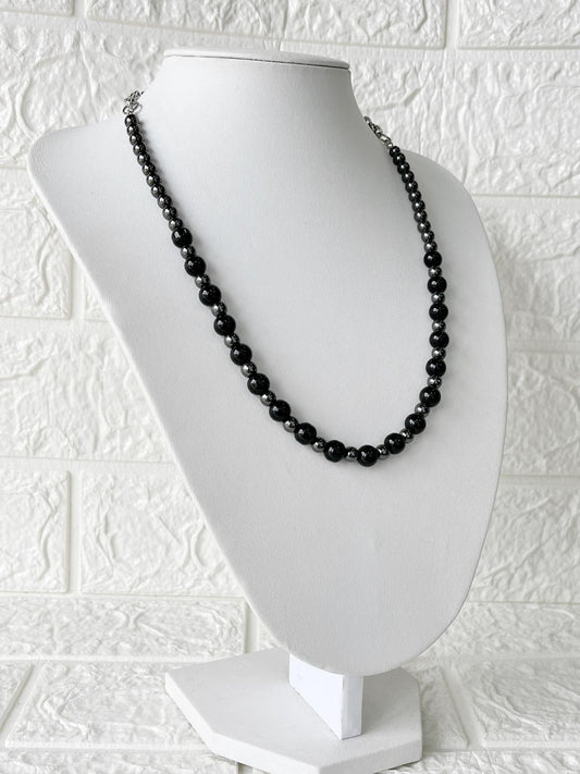Collar de Acero y Piedras Naturales Obsidiana y Hematite