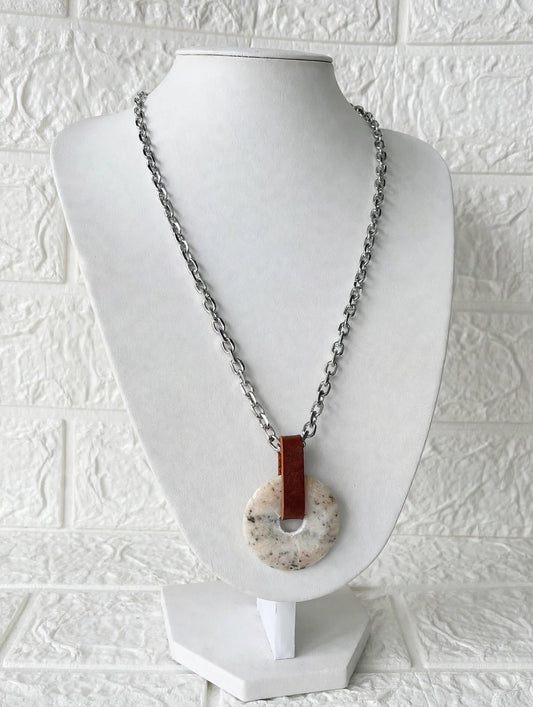 Collar de Acero Quirúrgico y Piedra Natural Rodonita