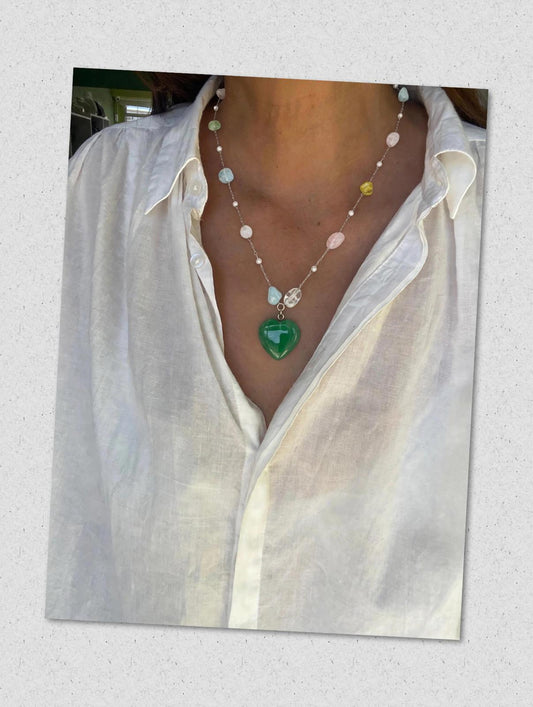 Collar de Acero Quirúrgico y Piedras Naturales Cuarzo