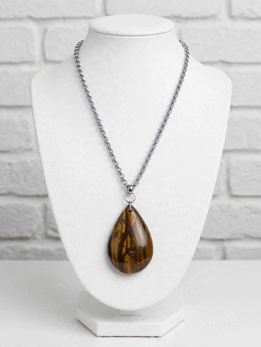 Collar de Acero Quirúrgico y Piedra Natural Ojo de Tigre