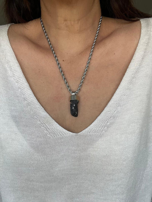Collar de Acero Quirúrgico y Piedra Natural Turmalina