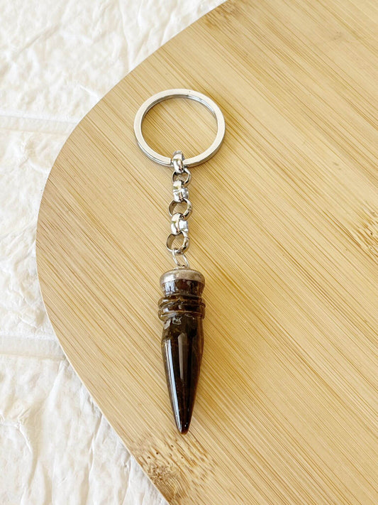 Llavero de Acero y Piedra Natural Ojo de Tigre