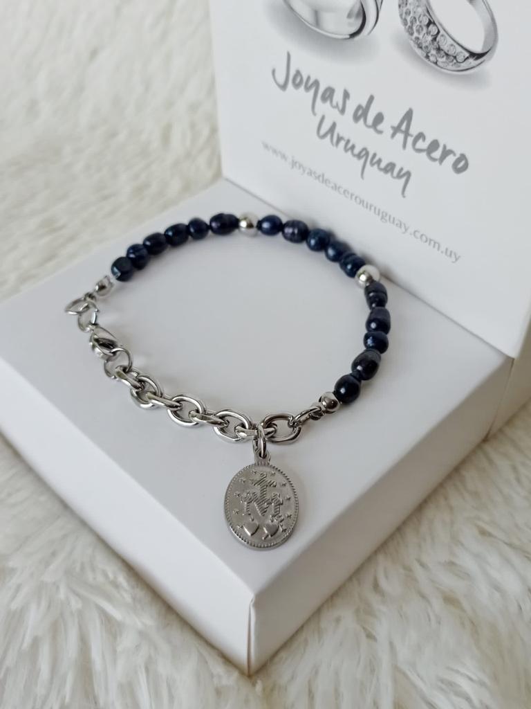 Pulsera de Acero Quirúrgico y Perlas de Río