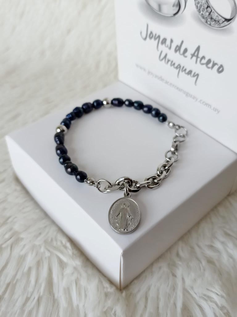 Pulsera de Acero Quirúrgico y Perlas de Río