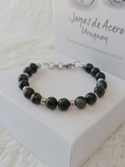 Pulsera de Acero Quirúrgico y Piedra Natural Jaspe Kambaba