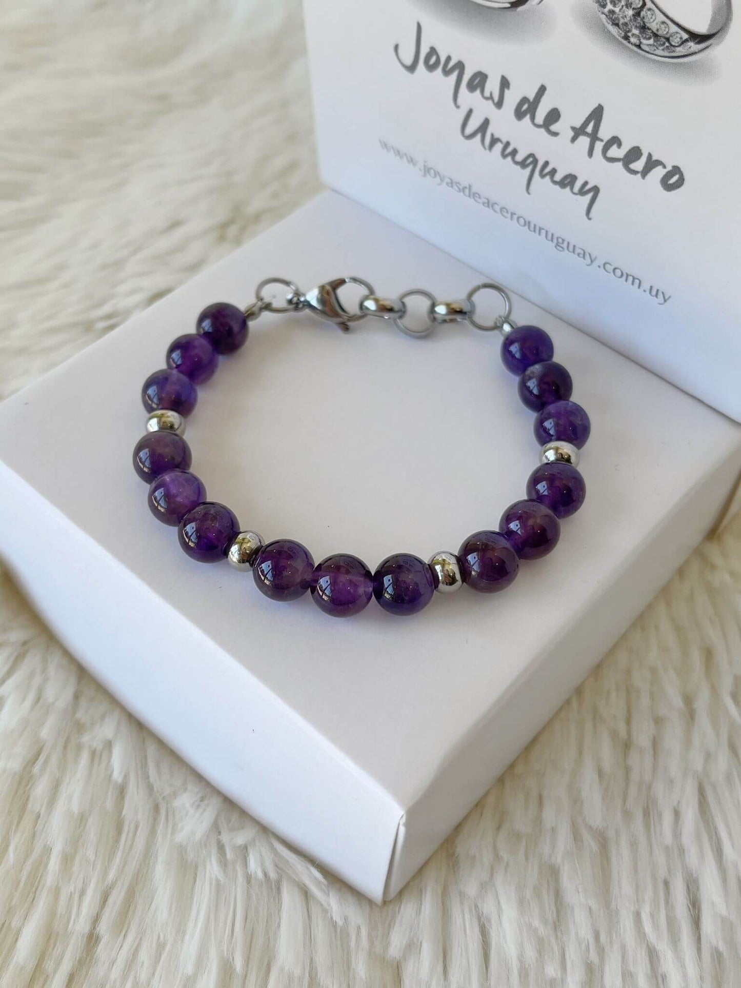 Pulsera de Acero Quirúrgico y Piedras Naturales Amatista