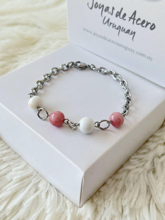 Pulsera de Acero Quirúrgico y Piedras Naturales Arcoiris