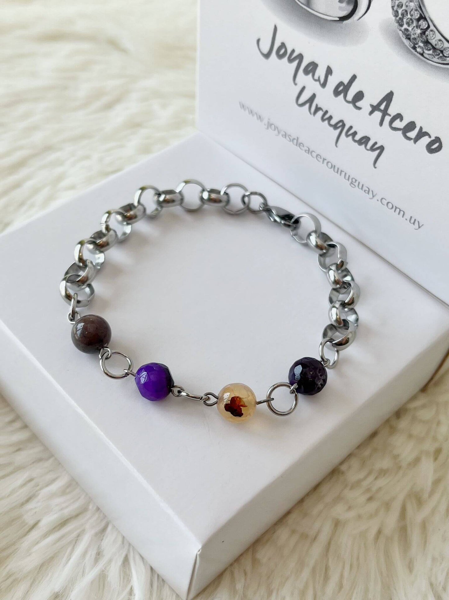 Pulsera de Acero Quirúrgico y Piedra Natural Ágata