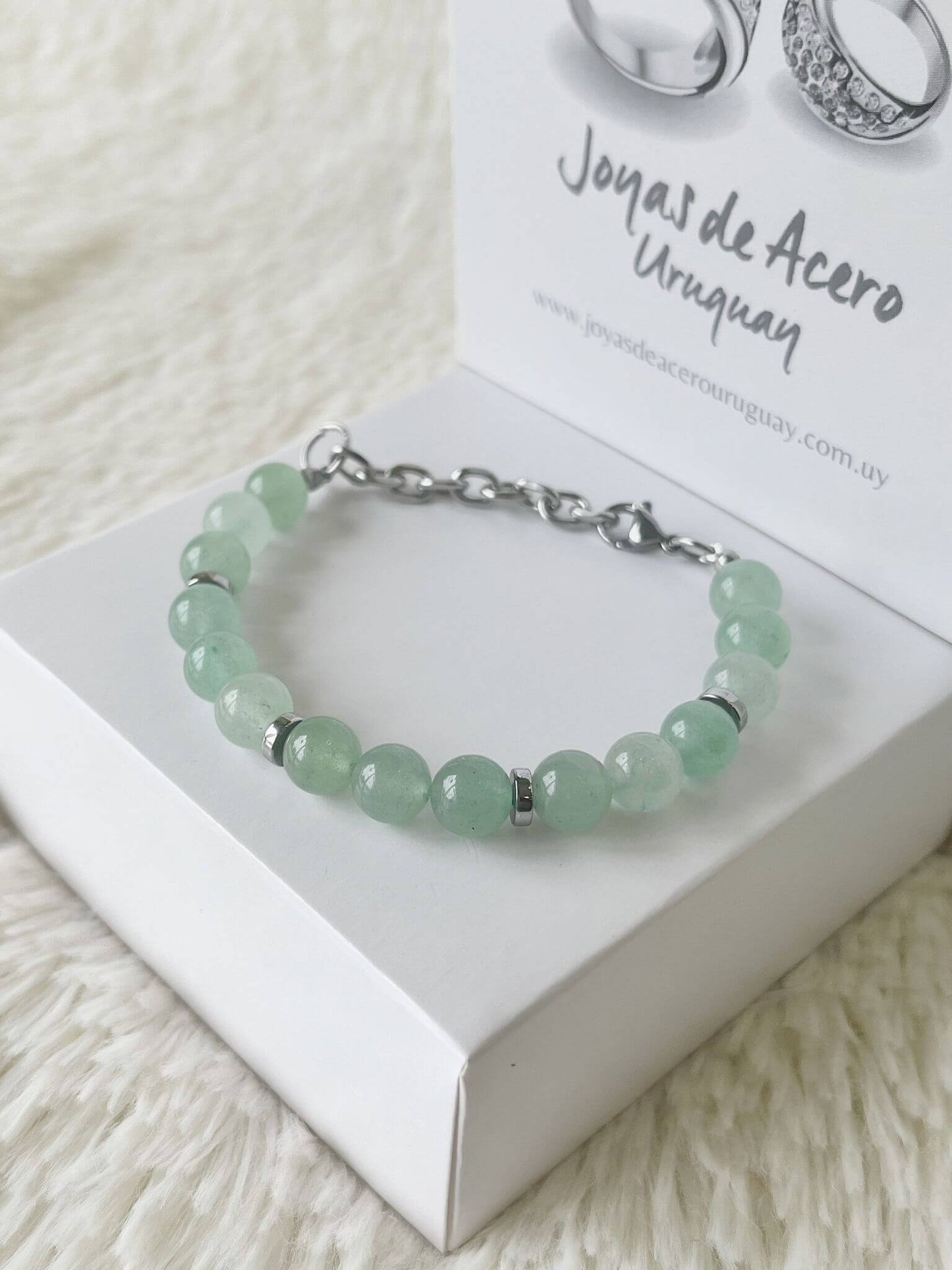 Pulsera de Acero Quirúrgico y Piedra Natural Cuarzo Verde