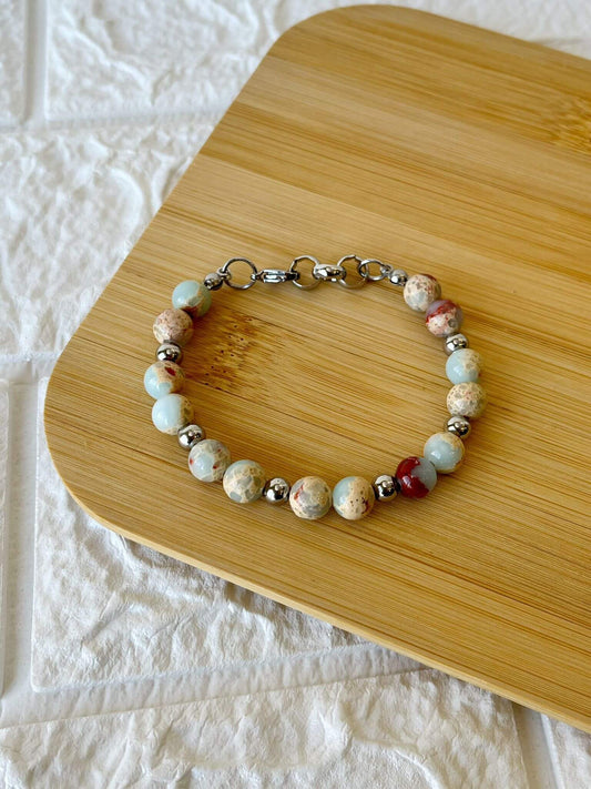 Pulsera de Acero Quirúrgico y Piedras Naturales Larimar