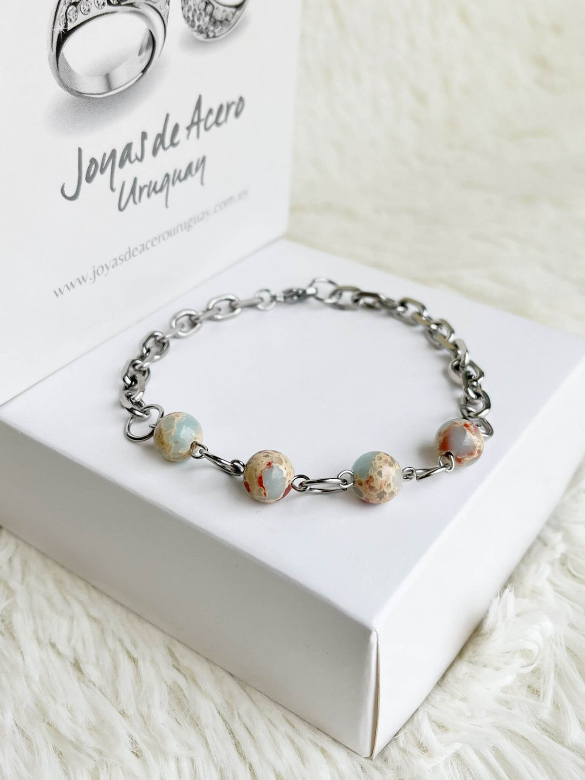 Pulsera de Acero Quirúrgico y Piedras Naturales Jaspe