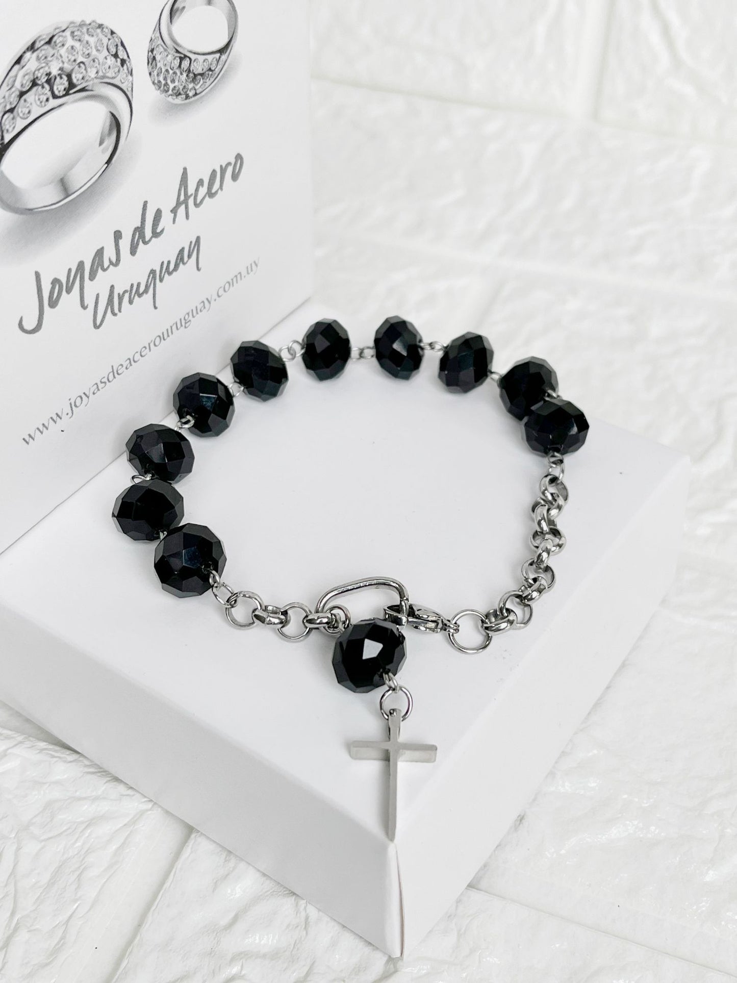 Pulsera Denario de Acero Quirúrgico y Cristal Facetado