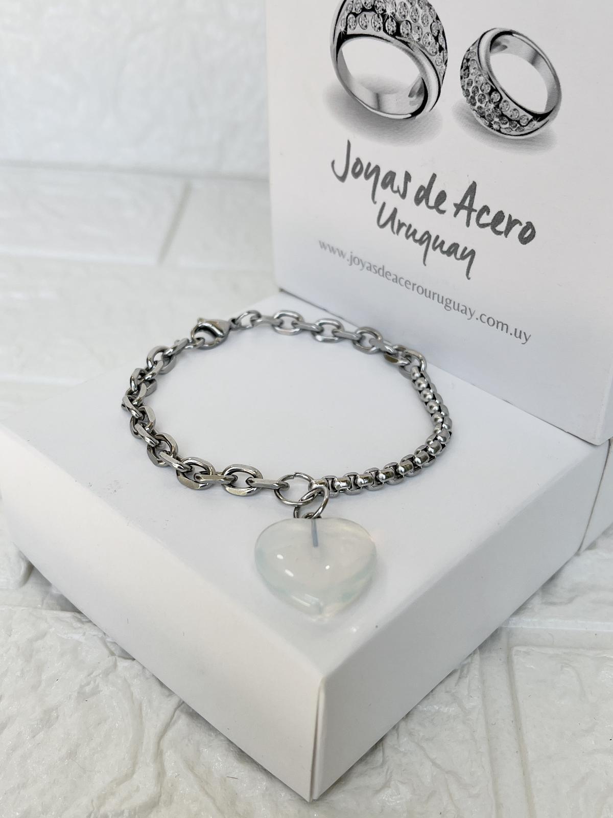 Pulsera de Acero Quirúrgico y Piedra Opalina