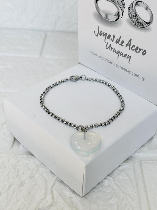 Pulsera de Acero Quirúrgico y Piedra Opalina