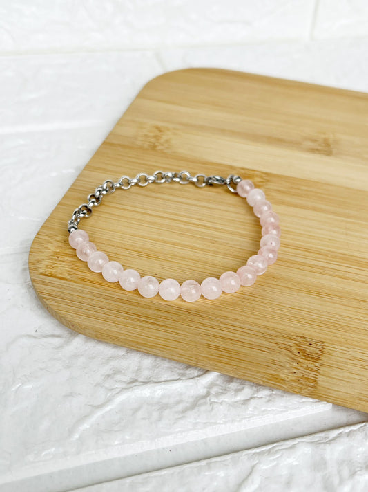 Pulsera de Acero Quirúrgico y Piedra Natural Cuarzo Rosa