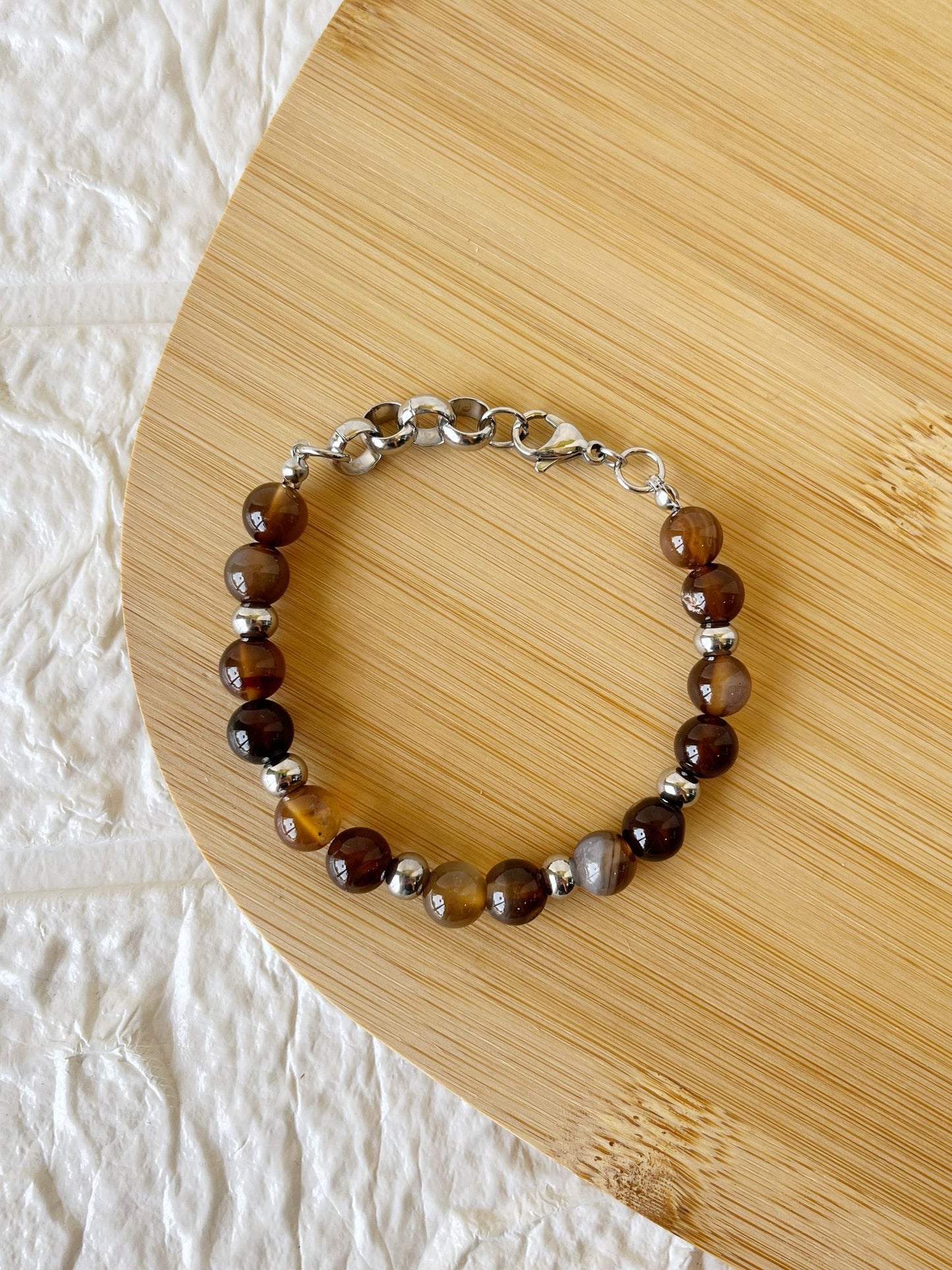Pulsera de Acero Quirúrgico y Piedra Natural Ágata