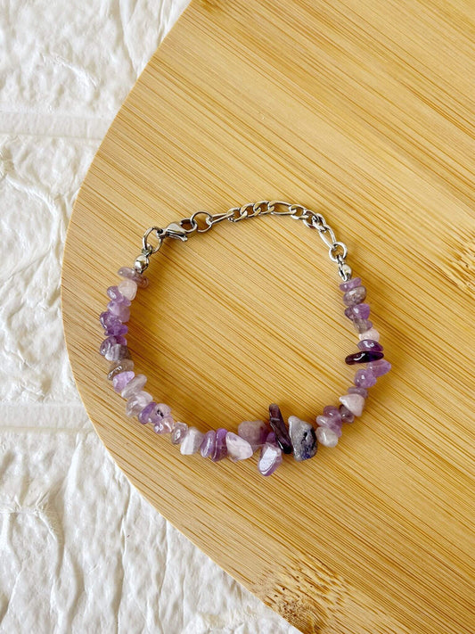 Pulsera de Acero Quirúrgico y Piedra Natural Amatista