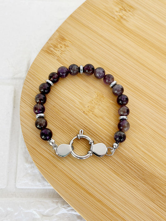 Pulsera de Acero Quirúrgico y Piedra Natural Amatista