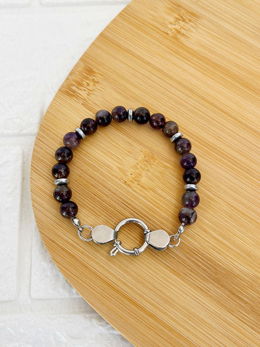 Pulsera de Acero Quirúrgico y Piedra Natural Amatista