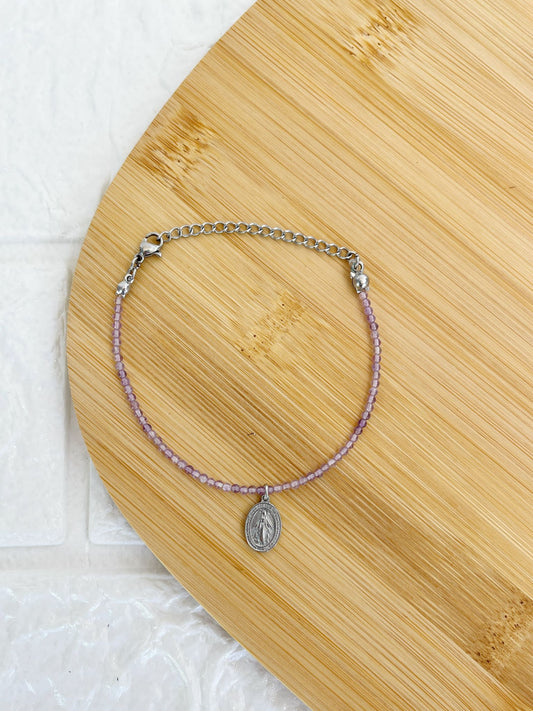 Pulsera de Acero Quirúrgico y Piedra Natural Amatista