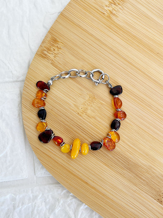Pulsera de Acero Quirúrgico y Ámbar Báltico