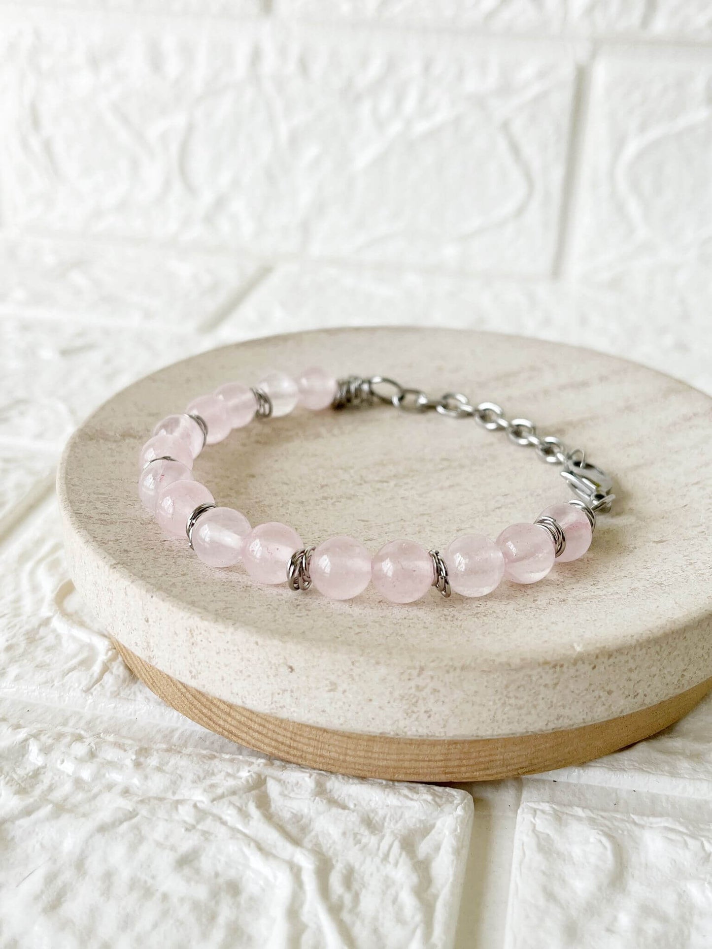 Pulsera de Acero Quirúrgico y Piedra Natural Cuarzo Rosa