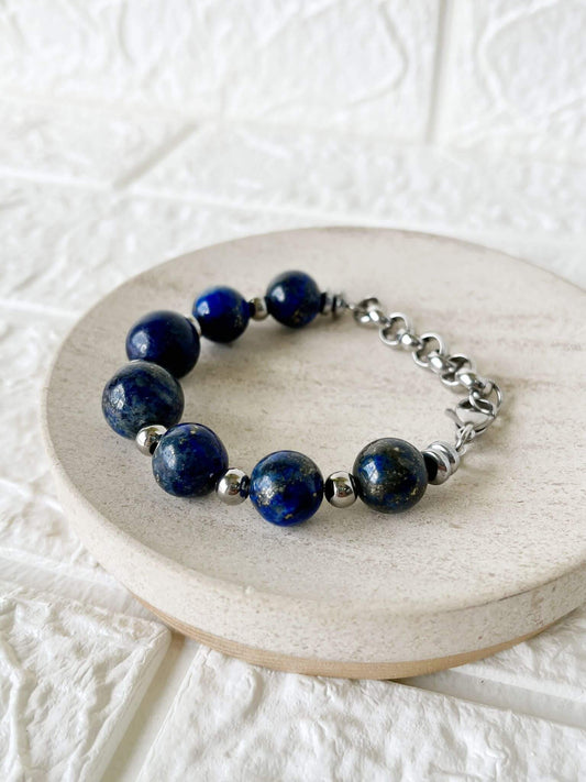 Pulsera de Acero Quirúrgico y Piedra Natural Lapislázuli