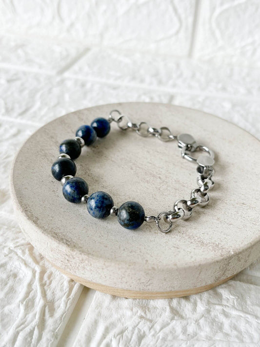 Pulsera de Acero Quirúrgico y Piedra Natural Lapislázuli