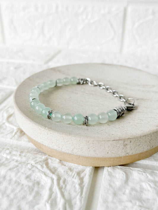 Pulsera de Acero Quirúrgico y Piedra Natural Cuarzo Verde