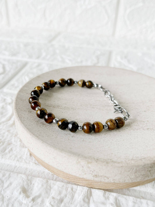 Pulsera de Acero Quirúrgico y Piedra Natural Ojo de Tigre