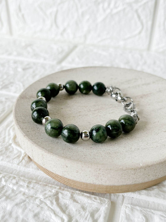 Pulsera de Acero Quirúrgico y Piedra Natural Cuarzo Jade